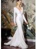 Ivory Satin Modest Wedding Dress With Horsehair Hem